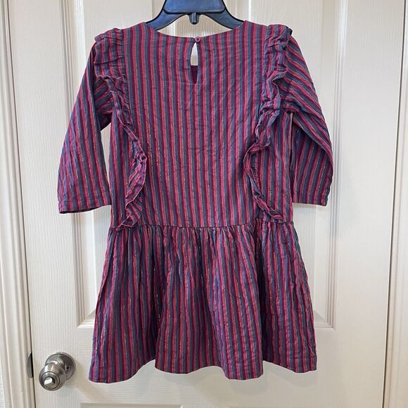 Tea Collection Purple Metallic Stripe Ruffle Dress Girls Size 7 - Picture 8 of 10